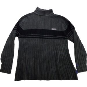 VTG Southpole Men Ribbed Turtleneck Sweater Gray Black Acrylic L Y2K Pullover LS